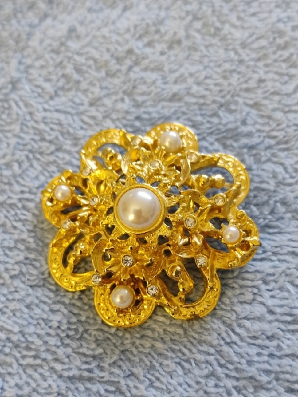 Goldstone And Pearl Brooch